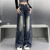 Autumn Women High Waist Straight Denim Pants Korean Aesthetic Slim Wide Leg Jeans Woman Vintage 2000S Washed Denim Trousers