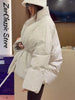 Casual Women's Winter Jacket Solid V Neck Tie-waist Full Sleeve Loose Puffy Padded Coats Street Warm Outwear