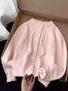Women's Sweater Gentle Style Long Sleeve Pearl Button Top Spring Autumn O-Neck Sweet Bow Yellow Knitted Cardigan Coat