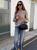 Elegant V-Neck Suit Jacket Chic Lace Patchwork Single Breasted Long Sleeve Daily Blazer Lady Autumn Office Streetwear