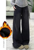 Womens Jeans Y2k Jeans Flared Trousers Black Gray Straight Leg Winter Warm Fleece Lined Loose Fit High Waist Wide Leg