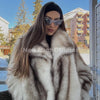Winter Exclusive Striped Faux Fur Jacket Women Overcoat Brand Blogger Fluffy Fox Fur Collar Coat Outerwear