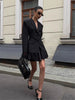 One Button Lace Blazer Women Black Slim V-neck Full Sleeve Shoulder Pads Jacket Fall Office Lady All-match Outwear