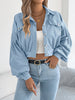 Corduroy Shacket for Women Fall Winter Short Lapel Jacket Long Sleeve with Mock Pockets & Single Button Casual Outerwear