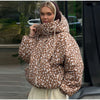 Vintage Reversible Spotted Print Cotton Coat Women Chic Hooded Drawstring Stand Collar Female Coat Winter Lady Outerwear