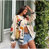 Colorful Flower Printed Pattern Cardigan Women O Neck Long Sleeves Patch Pockets Loose Short Coat Women Daily Commute Outwear