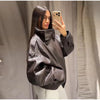 Street Waist Cinching Leather Jacket Women Loose Solid Stand Collar Zipper Pocket Jackets Spring Lady Outwear