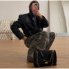 Women Leather Bomber Jackets Coats With Belt Notched Shoulder Pads Motorcycle Street Chic Short Outwear Solid Lace Up