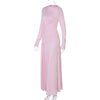 Elegant Pink Irregular Pleated Maxi Dress Women O-Neck Long Sleeve Ruched Slim Long Dress Wedding Guest Evening Party Robes