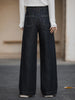Winter Jeans Women Vintage Thick Fleece‑Lined Denim Wide Leg Pants Casual Versatile Long Trousers Daily Outfit