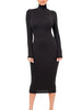 Winter Black Turtleneck Sexy Women Dress Autumn Long Sleeve Skinny Midi Boydcon Casual Blue Plush Knee-Length Party