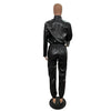 Women Jacket Sets 2 Piece Long Sleeved Slim PU Leather Gripped Pants Set Solid Zipper Fly Pencil Pants Slim Fit High Street Suit