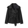 Khaki Belt Lace Up Short Trench Coat Women Elegant Full Sleeve V Neck Loose Jacket Autumn Daily High Street Outerwear