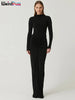 Ruched Simple Dress Women Autumn Full Sleeve o-Neck Skinny Stretch Basic Classic Hipster Bodycon Vestidos