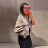 Vintage Stand Collar Women's Coat Full Sleeve Pocket Zippers Loose Lady Short Jackets Autumn Winter Female Streetwear