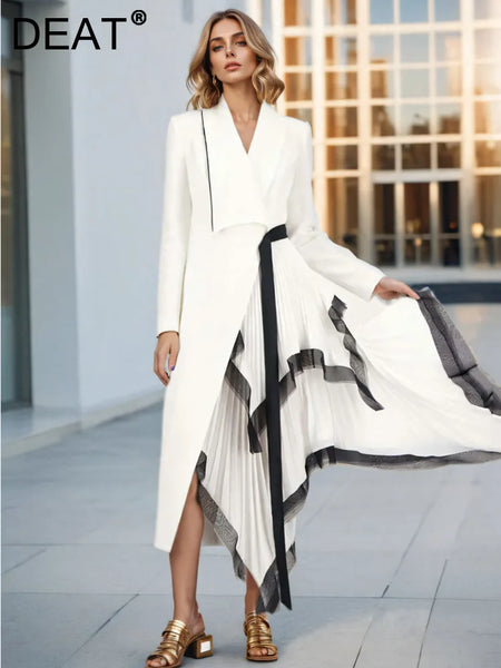 Women's Blazer Skew Collar Asymmetric Pleating Mesh Spliced Slim Designer Suit Jackets Autumn Tide 7AB4740