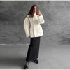 White Woolen Women's Coat Stand Collar Button Waist-cinching Long Sleeve Female Jacket Spring Autumn Tweed Outwear