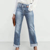 High Waist Stretch Denim Jeans for Women Solid Color Slim Straight Pants Pantalones de mujer