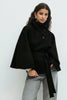 Women's Brown Belt Cropped Poncho Jacket For Women Demi-season Button Cape Cloak Coat Jackets Winter Autumn Spring Black White