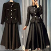 Autumn Winter Tweed Splice Dress Women Elegant Temperament Fake Two Pieces Stand Collar Evening Dresses Ladies