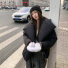 Women's Winter Lapel Puffer Jacket Loose Y2K Down Cotton Coat Woman Solid Color Casual Windproof Warm Cropped Parkas