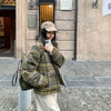 Y2K Street Plaid Print Cotton-Padded Jacket Women Winter Thicken Warm Puffy Bread Coat Korean Retro Student Down Cotton Parkas