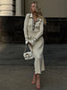 Ruffled Knit Dress Women Autumn Ribbed Contrast Long Sleeve High Waist Lapel Gown Dress Knitwear Ladies Maxi Dress