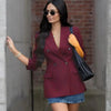 Women's Red Blazers Office Wear Woman Elegant Burgundy Fitted Outerwears Chic Suit Jacket Women's Blazer