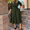 Elegant Churchs Black Dress for Women Round Neck 3/4 Sleeve Pocket Vintage Contrast Midi Dresses Autumn Clothing