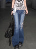 American Vintage High Street Rose Embroidered Flare Jeans for Women, Spandex for Stretch, Slim Fit & Loose Wide Leg Design