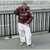 Women Striped Hooded Cotton Jacket Long Sleeve Stand Zipper Buttons Thickening Padded Jackets Winter Casual Coat