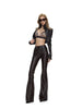 Spring Autumn Long Fitted Soft Black Pu Leather Flare Pants for Women Low Waist Sexy Designer Gyaru Clothes