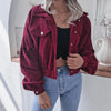 Autumn Winter Corduroy Short Coat Solid Turn-Down Collar Lantern Long Sleeve Jacket Single Breasted Women Clothes Casual
