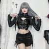 Punk Faux Leather Cropped Jacket Women Spring Streetwear Sexy Slim Fit Rivet PU Blouse Top