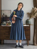 Long Sleeve Striped Long Sleeve Loose Vintage Spring Autumn A Line Dress Lady Work Dress Women Casual Midi Dress J404