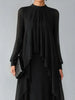 Elegant Layered Chiffon Maxi Dress for Women Stand Neck Sheer Long Sleeve Cascading Ruffle Flowy Hem Formal Evening Party Dress