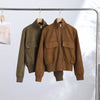 Women's Cropped Bomber Jacket Stand Collar Zipper Patch Pocket Rib Trim Long Sleeve Short Coat Vintage Autumn Casual Outfit