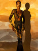 Sexy See Through Dress Woman Butterfly Print Metal Ring Hollow Full Sleeve Splits Clubwear Midnight Elegant Bodycon