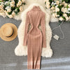 Autumn Winter Twist Women's Wrap Knitted Dresses Long Sleeve Sheath Knitwear Office Bodycon Dress Female