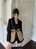 Original Design Blazer Women Loose Spliced Pocket Korean Shrug Notched Single Breasted Blazer Mujer Femal with Belt