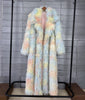 Women's Faux Fur Coat Printed Colorful Furry Coats Autumn Winter Chic Suit Collar Thick Long Overcoat 2DB5840