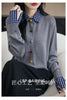 Fake Two Piece Spliced Sweater Jacket Women Autumn Long Sleeve Loose Shirt Collar Knitted Cardigan Ladies Casual Knit Female