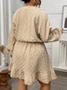 Plus Size Solid Buttons O-Neck Long Sleeve Shirt Dress Women Autumn Elastic Waist Casual Ruffle Hem Short Dresses