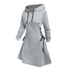 Women Autumn Sweatshirt Dresses Side Lace-Up Waist In Long Sleeve Solid Color Hooded Pullover Tops Casual Long Loose Hoodies