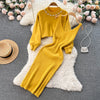 Winter Women Knitted Sets Breading Long Sleeve Pearl Sweater+Knitted Camis Dress Sets Sweater Suits