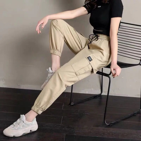 Women Pants Thin Style Solid Casual Pockets Wide Leg Trousers Drawstring Ladies Straight Pants Versatile