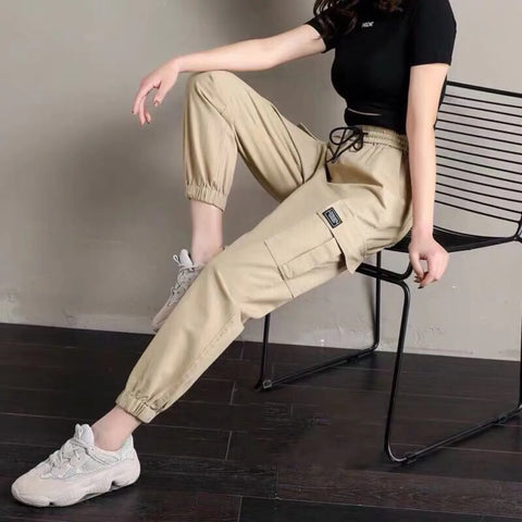Women Pants Thin Style Solid Casual Pockets Wide Leg Trousers Drawstring Ladies Straight Pants Versatile