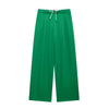 Women Solid Lace Up Side Zipper Straight Pants Vintage High Elastic Waist Female Chic Lady Trousers