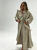 Women Chic Trench Coat Waist Belt Lantern Sleeves Draping Pleat Long Oversize Outerwear Autumn Winter Elegant Mantel Outfit