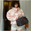Shiny Stand Collar Short Jacket Women Puff Sleeve Drawstring Waist Cinching Pleated Jackets Autumn Causal Lady Outerwear